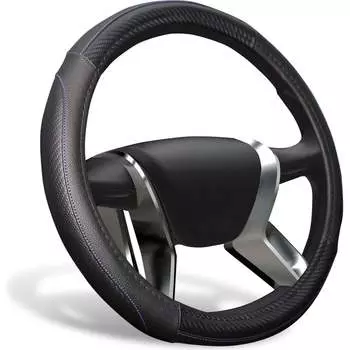 Оплетка на руль STELS экокожа, вставки Карбон, прострочка синяя, M, черный AZARD GROUP OPLA0150