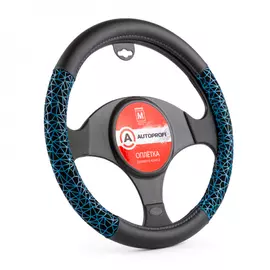 Оплётка руля autoprofi экокожа, размер м ap-1945 bk bl m