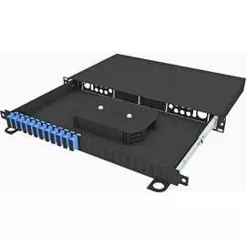 Оптический выдвижной укомплектованный стоечный кросс TopLan КРСв-Top-1U-24SC/U-OS2-BK