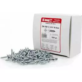 Острый оцинкованный саморез КВАДРА 3.9x16 DIN7981 1000 шт. 813916501000