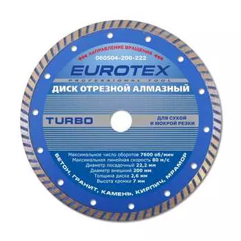 Отрезной алмазный диск EUROTEX TURBO МАСТЕР 060504-200-222