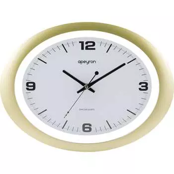 Овальные настенные бесшумные часы Apeyron baton, цвет матовое золото, пластик, размер 40x30 см PL2207-032-1