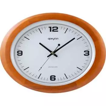 Овальные настенные бесшумные часы Apeyron циферблат baton, темное дерево гевеи, размер 41.2x31.2 см WD2207-998-1