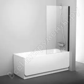 Перегородка (шторка, ширма) на борт ванны неподвижная ravak pvs1-80 профиль черный, прозрачное стекло 79840300z1 00000069011