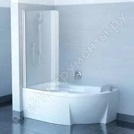 Перегородка (шторка, ширма) на борт ванны одноэлементная, с поворотной частью ravak cvsk1 rosa 140/150 l, левое, профиль блестящий, прозрачное стекло 7qlm0c00y1 00000036416