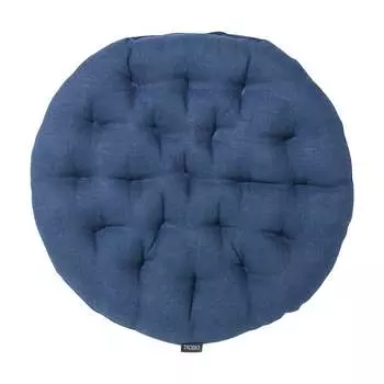 Подушка на стул Tkano Essential круглая, из стираного льна, синего цвета, 40x40x4 см TK22-CP0005