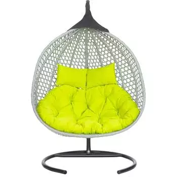 Подвесное двухместное кресло-кокон Лаура ФИДЖИ серый + каркас, подушка салатовая FID 503/1