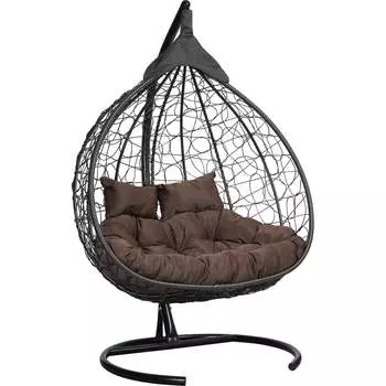 Подвесное двухместное кресло-кокон Лаура FISHT черное + черный каркас, подушка шоколадная FIS 101