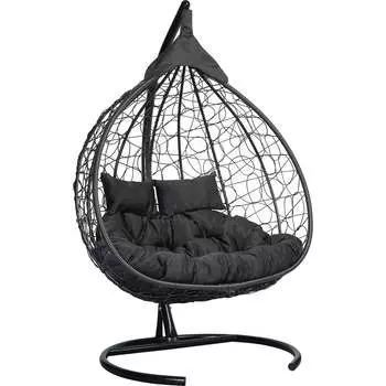 Подвесное двухместное кресло-кокон Лаура FISHT черное + черный каркас, подушка чёрная FIS 105