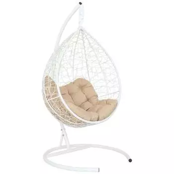 Подвесное кресло-кокон Лаура SEVILLA RELAX белый + каркас, подушка бежевая SEV-5 201