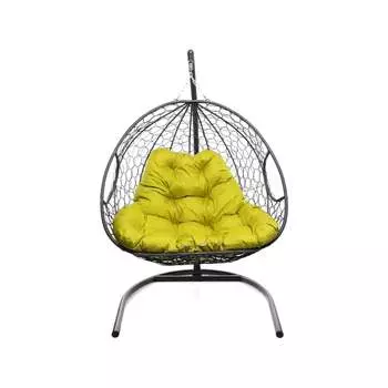 Подвесное кресло M-GROUP ДЛЯ ДВОИХ с ротангом серый, жёлтая подушка 11450311