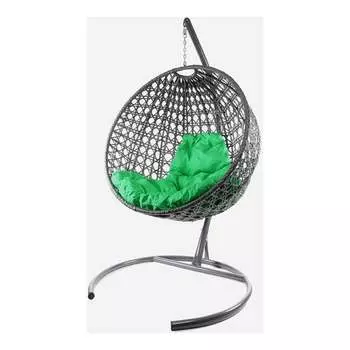 Подвесное кресло M-GROUP КРУГ ЛЮКС с ротангом, серое, зелёная подушка 11060304