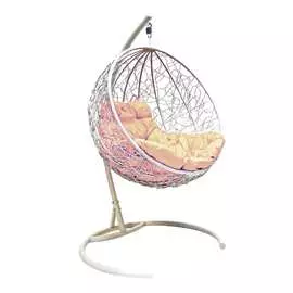 Подвесное кресло m-group круг ротанг, белое, бежевая подушка 7930095240735