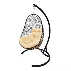 Подвесное кресло m-group овал ротанг, черное, бежевая подушка, 7930095241220