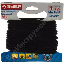 Полиамидный плетеный шнур зубр повышенной нагрузки с сердечником черный d 4 20м 50311-04-020
