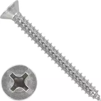 Потайной острый оцинкованный саморез КВАДРА 4.8x25, DIN7982, 100 шт. 824825020100