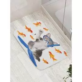 Противоскользящий коврик для ванной, сауны, бассейна JOYARTY Кот водолаз bath_9632
