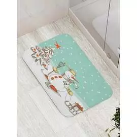 Противоскользящий коврик для ванной, сауны, бассейна JOYARTY Снеговик на лыжах bath_5764