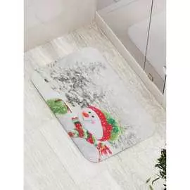 Противоскользящий коврик для ванной, сауны, бассейна JOYARTY Снеговик в заснеженном лесу bath_5718