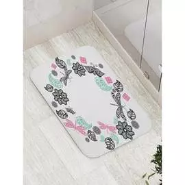 Противоскользящий коврик для ванной, сауны, бассейна JOYARTY Стрекозы в цветочном круге bath_18340