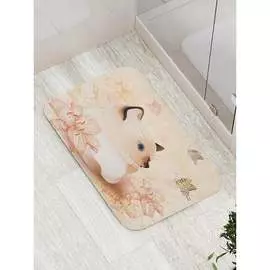 Противоскользящий коврик для ванной, сауны, бассейна JOYARTY Котик ловящий бабочек bath_13588