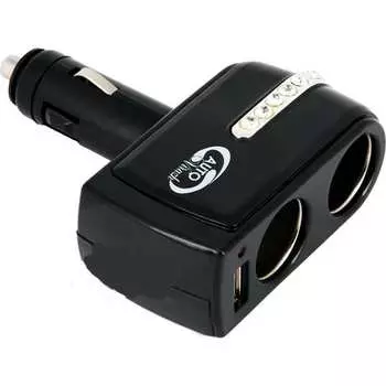 Разветвитель прикуривателя 2-ой +1 выход usb со стразами жёсткий autovirazh av-4102