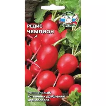 Редис СеДек Чемпион раннеспелый, ОГ/ЗГ, удлиненно-овальный, ярко-красный/белый, слабо-острый, 18-20 г, евро, 3 г 15310