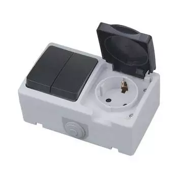 Розетка HOROZ ELECTRIC накл с/з ATOM (1-GANG GROUNDED SOCKET _ 2-GANG ON 10A/250V IP54 112-100-0005 с двойн выключателем HRZ01001527