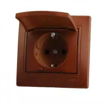 Розетка Lezard с заземлением, с крышкой, керамика, сосна 701-0801-123