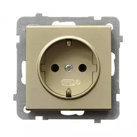 Розетка ospel sonata 1-я с/з schuko, без рамки, шампанский золотой gp-1rs/m/39