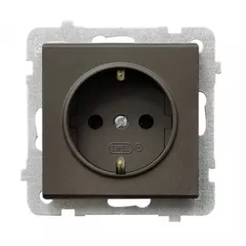 Розетка ospel sonata 1-я с/з schuko, без рамки, шоколадный металлик gp-1rs/m/40