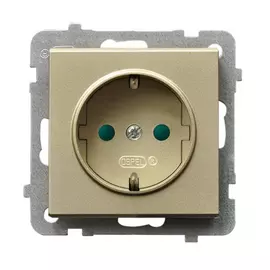 Розетка ospel sonata 1-я с/з, schuko, со шторками, без рамки, шампанский золотой gp-1rsp/m/39