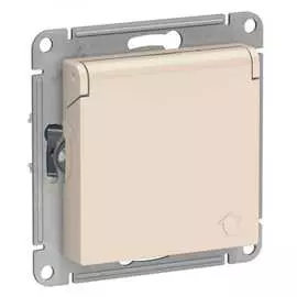 Розетка Systeme Electric Бежевый с заземлением, со шторками, с крышкой, 16А ATN000246