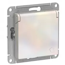 Розетка Systeme Electric Жемчуг с заземлением со шторками с крышкой, 16А, IP20 ATN000446