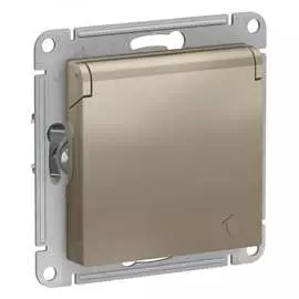 Розетка Systeme Electric Шампань с заземлением, со шторками, с крышкой, 16А ATN000546