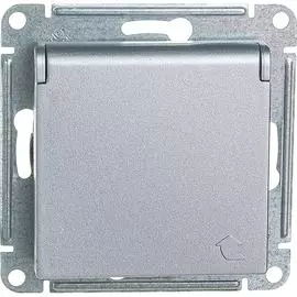 Розетка Systeme Electric Алюминий с заземлением, со шторками, 16А ATN000346