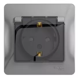 Розетка Systeme Electric Алюминий с заземлением со шторками с крышкой, IP44 GSL000348