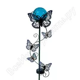 Садовый фонарь чудесный сад 689-b бабочки, синий диод, rgb, на солнечной батарее, стекло/металл 4606400420897