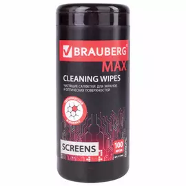 Плотные влажные салфетки для экранов всех типов и оптики BRAUBERG MAX 513284