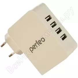 Сетевое зарядное устройство perfeo с разъемом 4xusb 4.9а белый cube 4 pf_a4136 30 011 218