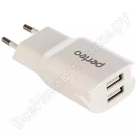 Сетевое зарядное устройство perfeo с разъемом 2xusb 2.1а белый u2lite pf_a4130 30 011 212