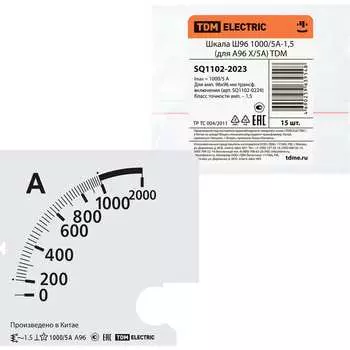 Шкала для а96 х/5а TDM ELECTRIC ш96 1000/5а-1.5 SQ1102-2023