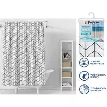 Штора для ванной комнаты PERFECTO LINEA Secret 180x180, с кольцами, векторная графика 36-118107