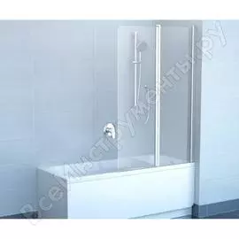 Перегородка (шторка, ширма) на борт ванны двухэлементная, с поворотной частью ravak cvs2-100 правая, блестящий профиль, прозрачное стекло 7qra0c00z1 00000030551