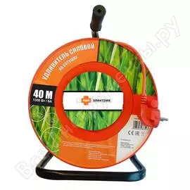 Силовой удлинитель на катушке, выносная розетка тип "газон", без заземления, 40м пан электрик 28654 7
