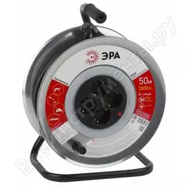 Силовой удлинитель на металлической катушке эра rm-4-3x1-50m с заземлением 50м 4гн 3х1мм2 б0035319