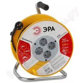 Силовой удлинитель на пластиковой катушке эра rp-4-3х0.75-20m с заземл. 20м 4гн 3x0.75мм2 б0033020