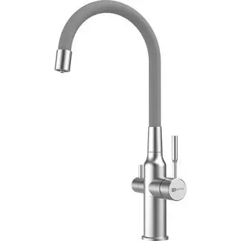 Смеситель для кухни Lemark Эксперт с гибким изливом, с подключением к фильтру питьевой воды, сталь/серый LM5083S-Gray