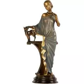 Статуэтка BOGACHO Девушка с кошкой 22042/бронзовый