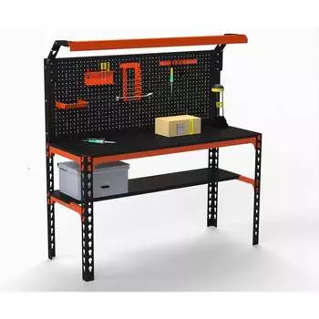 Стол металлический ООО Металекс серия KIT 750х1200х400 (с выдвижными ящиками, перфопанелью и комплектом освещения) (серый) 112072